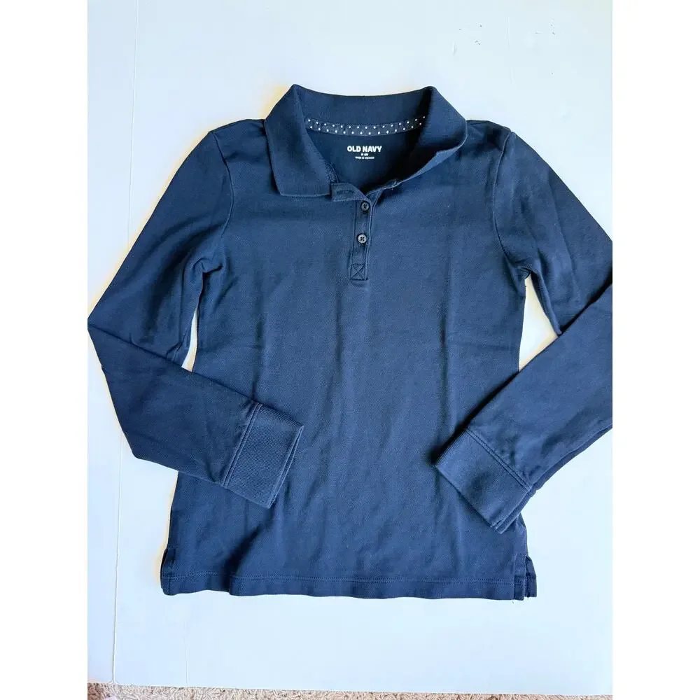 Old Navy Girls Size Medium 8 Navy Blue Long Sleeve Uniform Polo Shirt Bundle